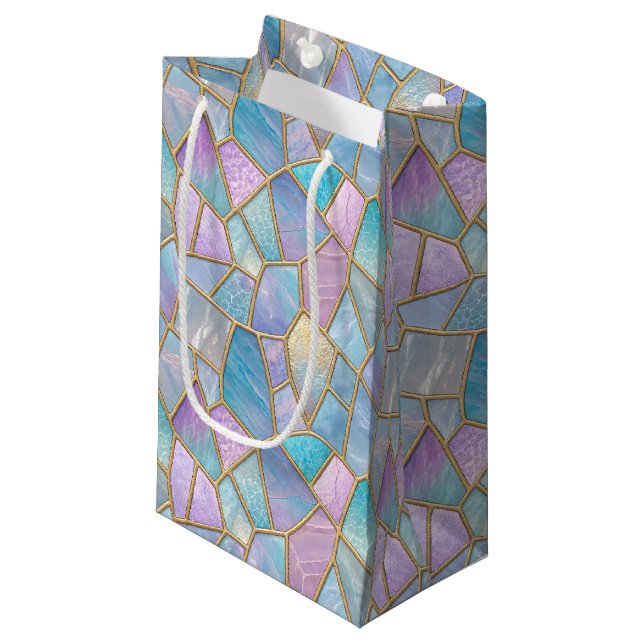 Pastel Colours Iridescent Stained Glass Pattern Small Gift Bag (Front Angled)