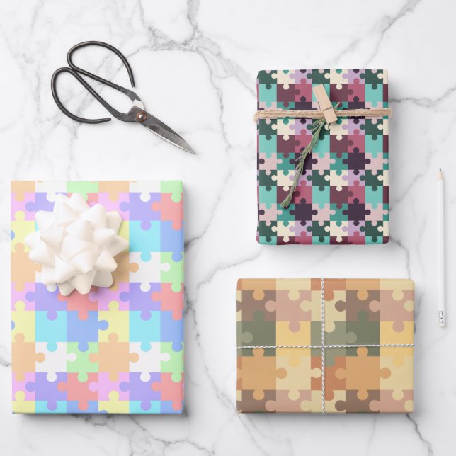 Pastel Colours Jigsaw Puzzles Pattern Wrapping Paper Sheet (Front)