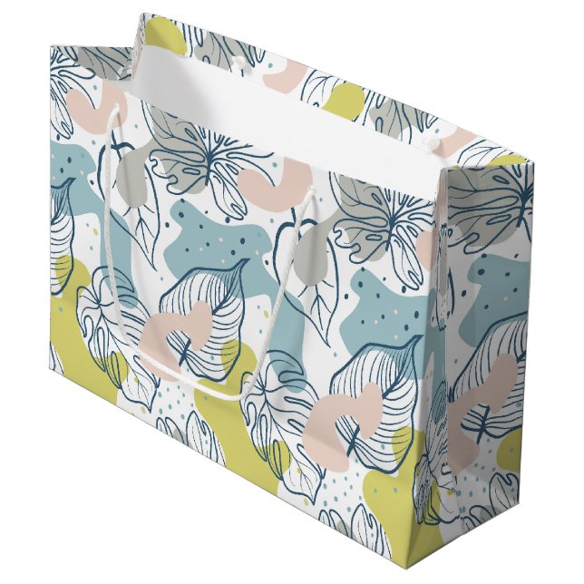Pastel colours leaves and organic shapes pattern large gift bag (Front Angled)