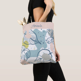 Pastel colours leaves and organic shapes pattern tote bag