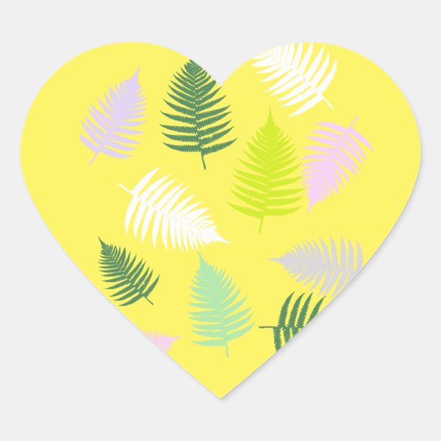 Pastel Colours Lucky Fern Heart Sticker (Front)