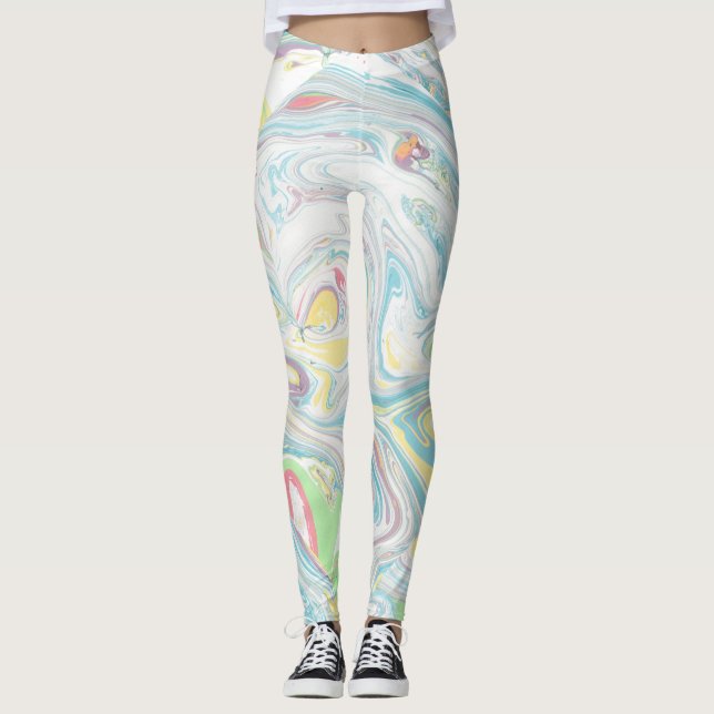 Pastel Colours Marbleised Swirly Background Leggings (Front)