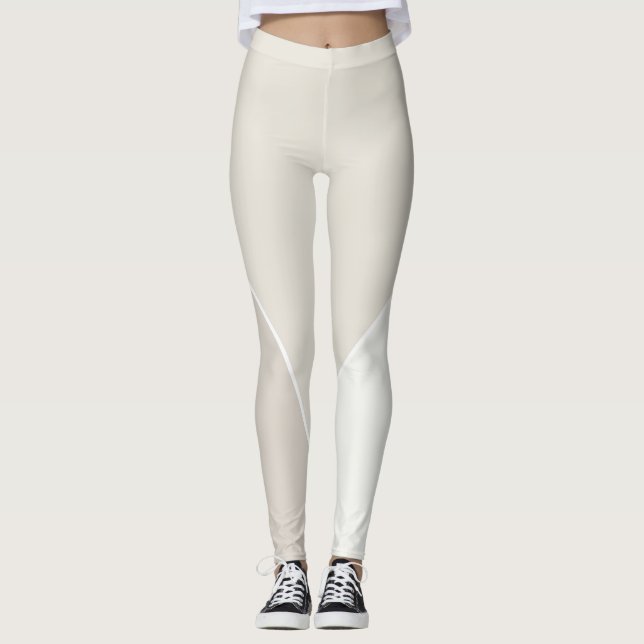 Pastel Colours Modern Elegant Beige Brown White Leggings (Front)
