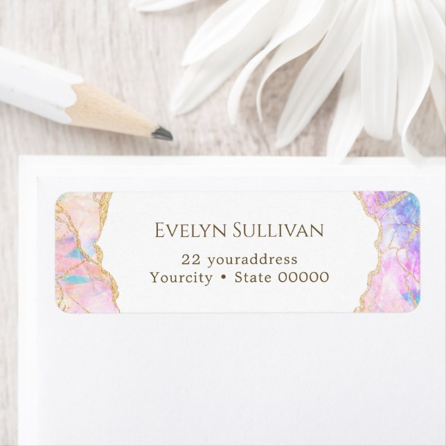Pastel colours opal return address label (Insitu)