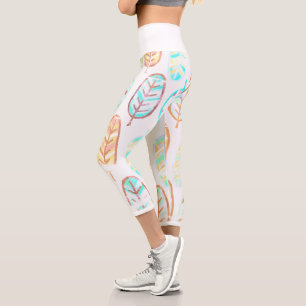 Pastel Colours Pale Turquoise Leaves Leggings