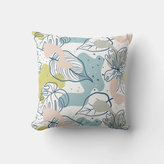 Pastel colours Palm leaves and organic shapes Cushion (Front)