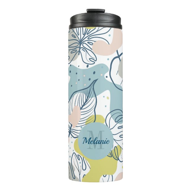 Pastel colours Palm leaves and organic shapes Thermal Tumbler (Front)