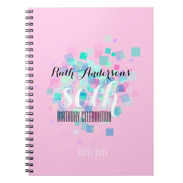 Pastel Colours Pink 80th Birthday Party Guest Book (Front)