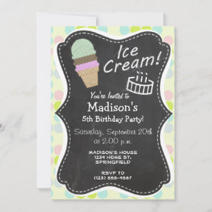 Pastel Colours, Polka Dot; Ice Cream Cone Invitation
