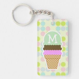 Pastel Colours, Polka Dot; Ice Cream Cone Key Ring