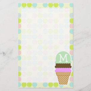 Pastel Colours, Polka Dot; Ice Cream Cone Stationery