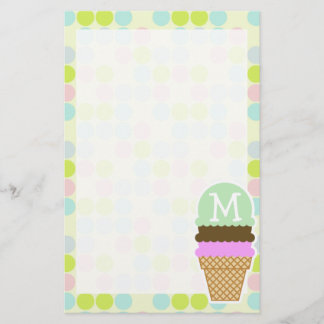 Pastel Colours, Polka Dot; Ice Cream Cone Stationery