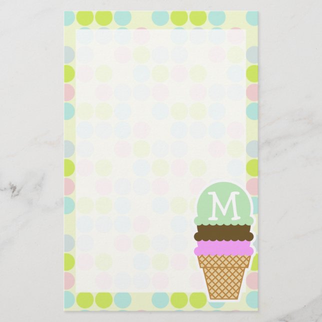 Pastel Colours, Polka Dot; Ice Cream Cone Stationery (Front)