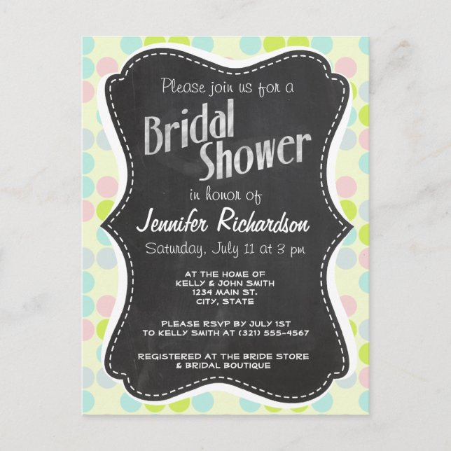 Pastel Colours, Polka Dot; Vintage Chalkboard Invitation Postcard (Front)