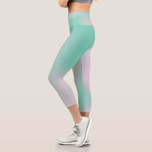 Pastel Colours Positive Vibes Pale Turquoise Pink Capri Leggings