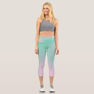 Pastel Colours Positive Vibes Pale Turquoise Pink Capri Leggings