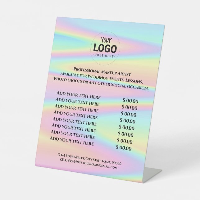 pastel colours price list Pedestal Sign (Front)