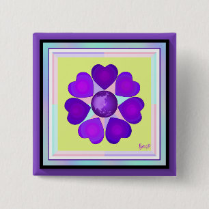 Pastel colours & purple hearts beating 15 cm square badge