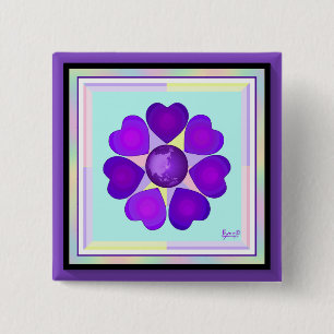 Pastel colours & purple hearts beating 15 cm square badge