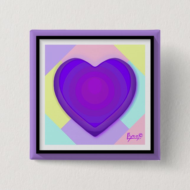 Pastel colours & purple hearts beating 15 cm square badge (Front)
