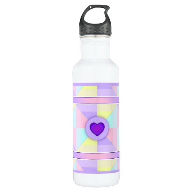 Pastel colours & purple hearts beating 710 ml water bottle (Front)