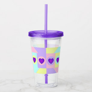 Pastel colours & purple hearts beating acrylic tumbler