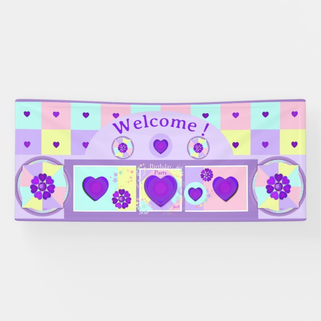 Pastel colours & purple hearts beating banner (Horizontal)