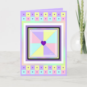 Pastel colours & purple hearts beating blank card