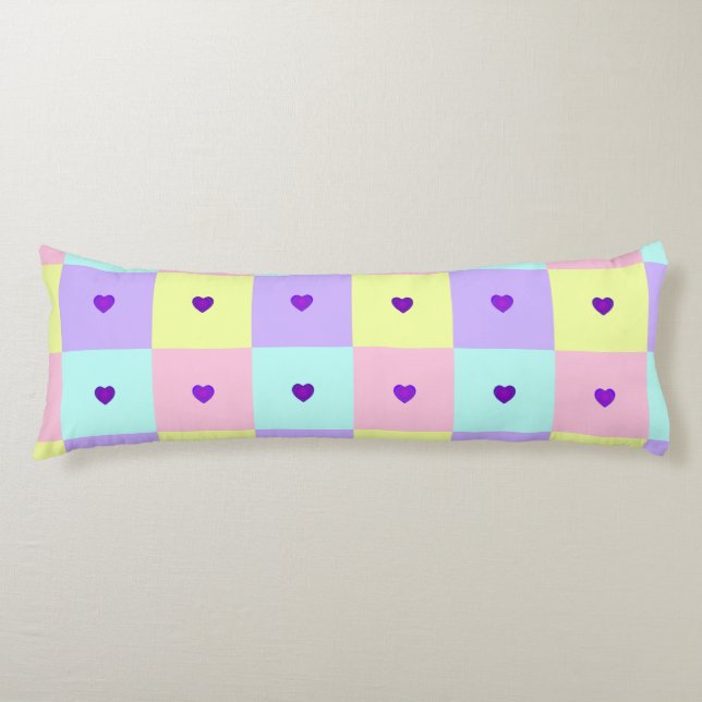 Pastel colours & purple hearts beating body cushion (Front)