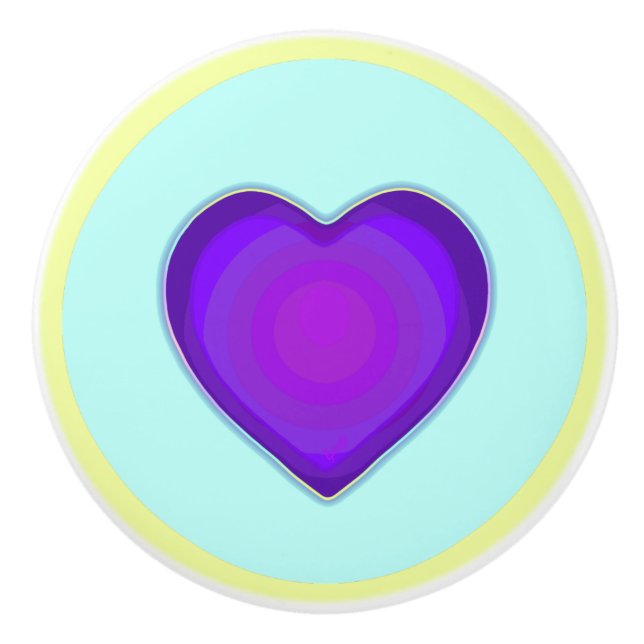 Pastel colours & purple hearts beating ceramic knob (Front)