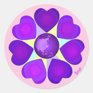 Pastel colours & purple hearts beating classic round sticker