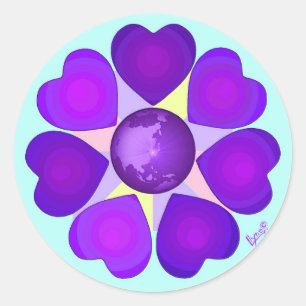 Pastel colours & purple hearts beating classic round sticker