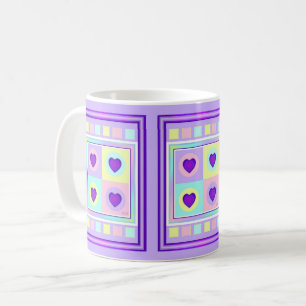 Pastel colours & purple hearts beating coffee mug