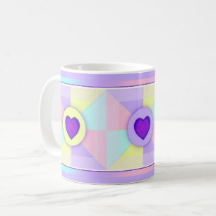 Pastel colours & purple hearts beating coffee mug