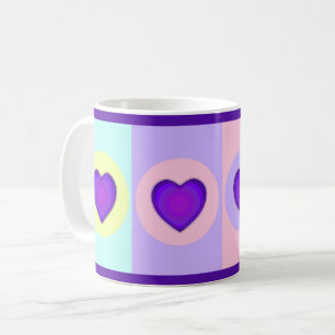 Pastel colours & purple hearts beating coffee mug