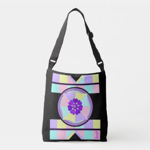 Pastel colours & purple hearts beating crossbody bag