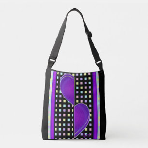 Pastel colours & purple hearts beating crossbody bag