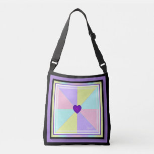 Pastel colours & purple hearts beating crossbody bag