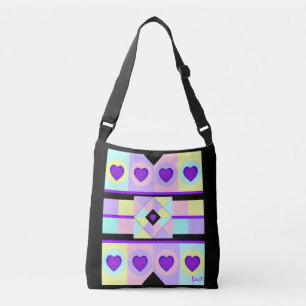 Pastel colours & purple hearts beating crossbody bag