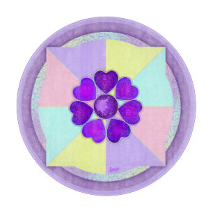 Pastel colours & purple hearts beating cutting board