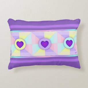 Pastel colours & purple hearts beating decorative cushion