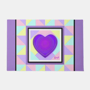 Pastel colours & purple hearts beating doormat