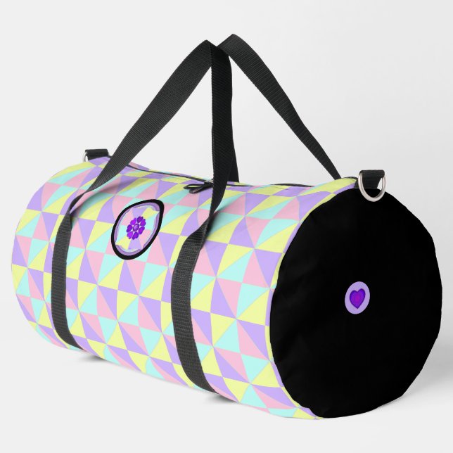 pastel colours & purple hearts beating duffle bag (Left Corner)