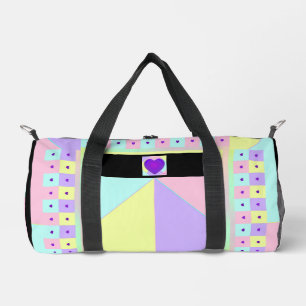 pastel colours & purple hearts beating duffle bag