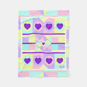 Pastel colours & purple hearts beating fleece blanket