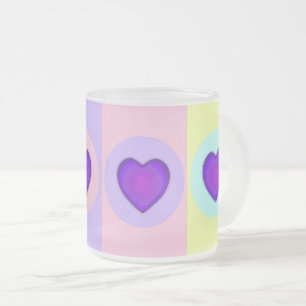 Pastel colours & purple hearts beating frosted glass coffee mug