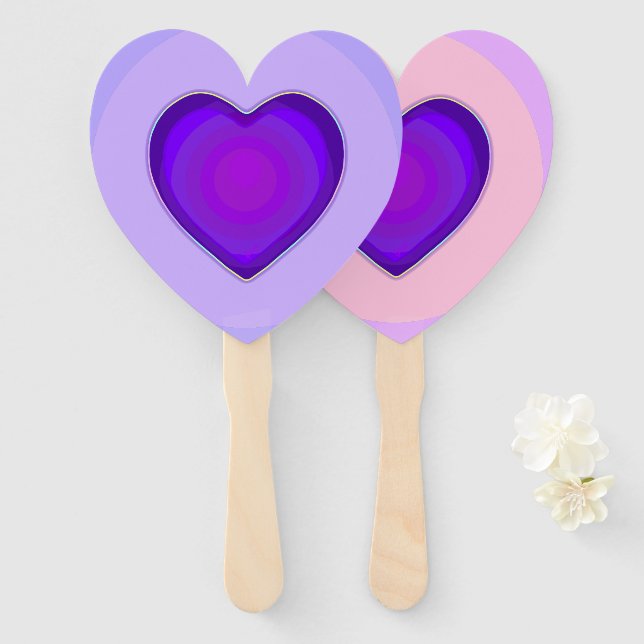 Pastel colours & purple hearts beating hand fan (Front and Back)