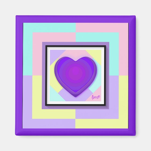 Pastel colours & purple hearts beating magnet (Front)