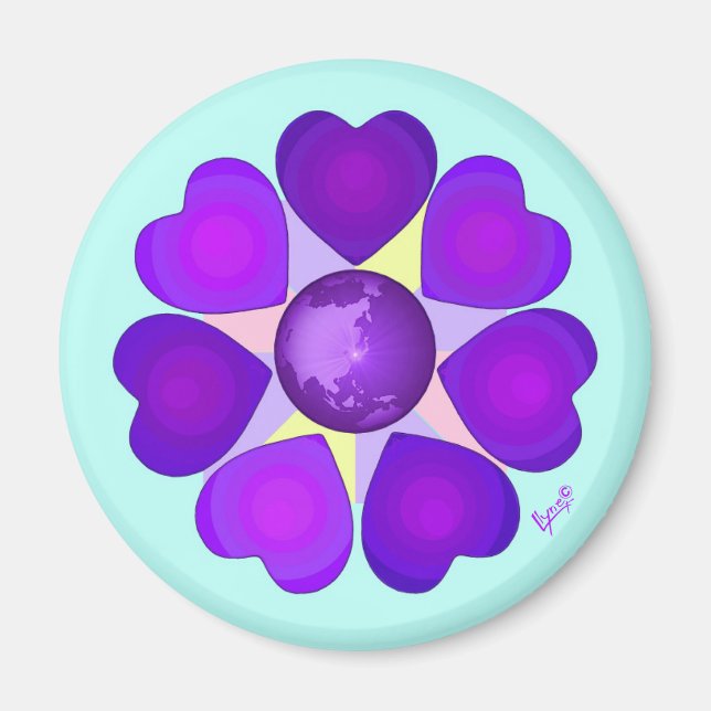 Pastel colours & purple hearts beating magnet (Front)