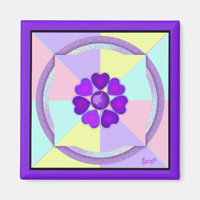 Pastel colours & purple hearts beating magnet (Front)